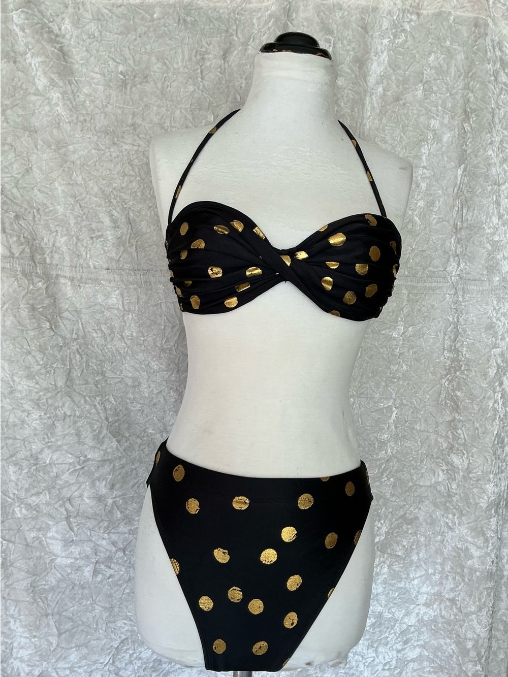 La Blanca Black Bandeau Bikini with Gold Polka Dots - Women Swim